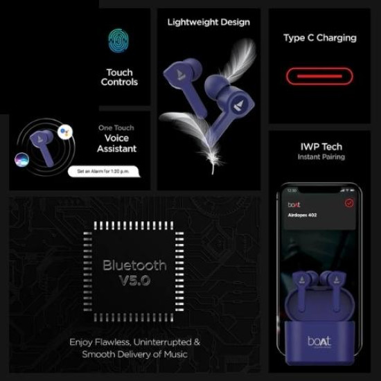 Personalized boAt Airdopes 402 Blue Wireless Earbuds