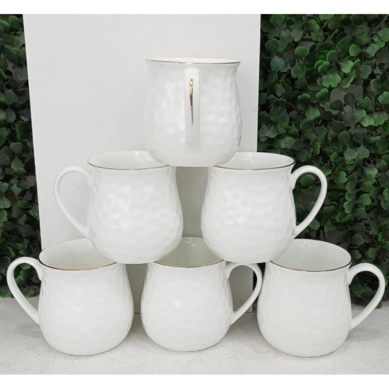 Ceramic Coffee Mugs Hammered Pattern 6 Piece Set