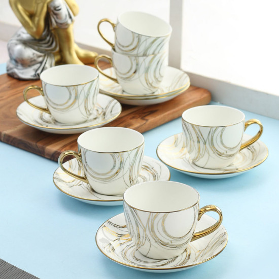 Stylish Cream Ebony Tea Cup Saucer Set 6 Pieces