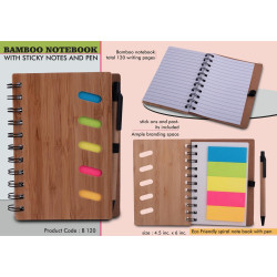 Personalized Bamboo Notebook With Sticky Notes And Pen