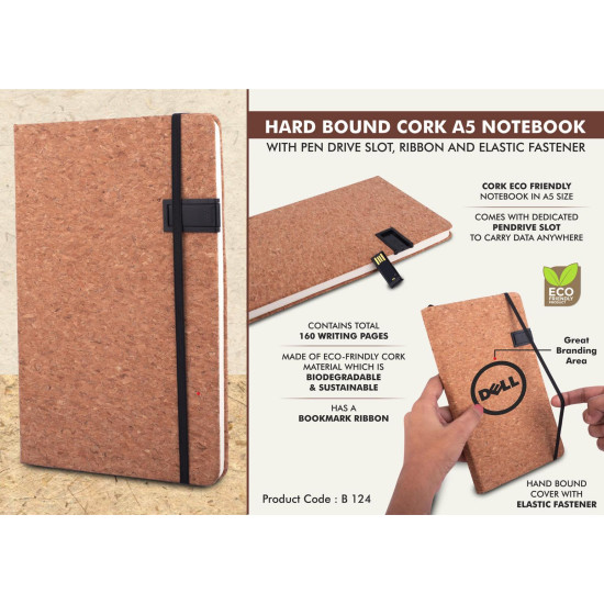 Hard Bound Cork A5 Notebook With Pen Drive Slot