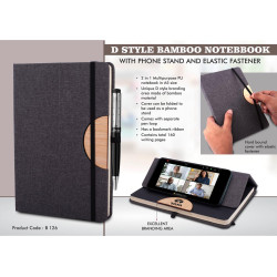 Customized D Style Bamboo Notebook With Phone Stand Customized D Style Bamboo Notebook With Phone Stand