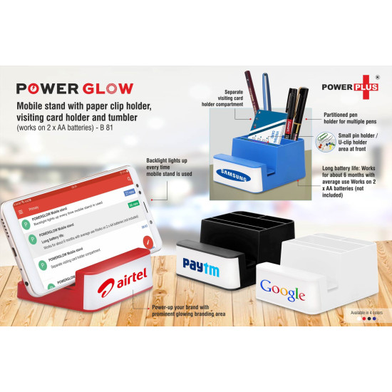 Custom Logo Glow Mobile Stand With Pen Visiting Card Holder Custom Logo Glow Mobile Stand With Pen Visiting Card Holder
