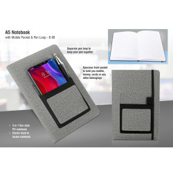 Personalized A5 notebook with mobile pocket Personalized A5 notebook with mobile pocket