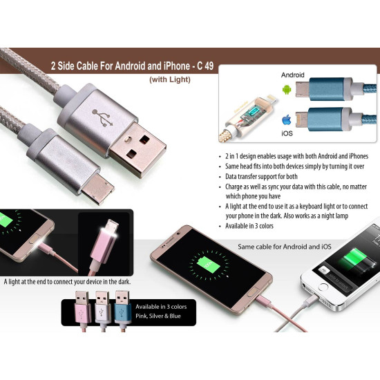 Personalized 2 Side Cable for Android N IPhone with Light Personalized 2 Side Cable for Android N IPhone with Light
