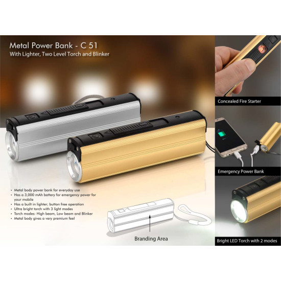 Personalized Metal Power Bank with Lighter Torch Blinker