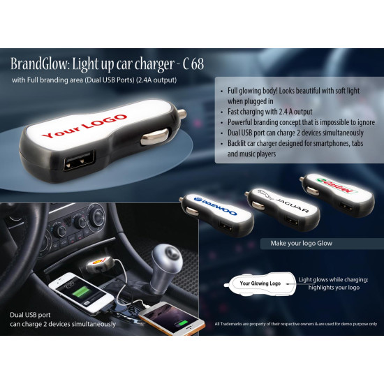 Personalized Dual USB Light Up Car Charger 
