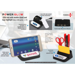Personalized PowerGlow USB hub with mobile stand