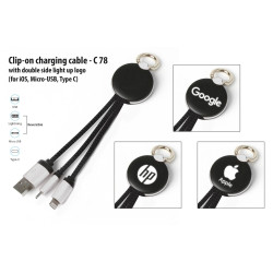Clip-On Charging Cable with Double Side Light Up Logo Clip-On Charging Cable with Double Side Light Up Logo