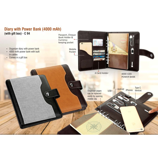 Personalized Diary with Power bank 4000 mAh