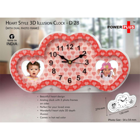 Personalized Heart Style 3d Illusion Clock with Dual Photo Frame