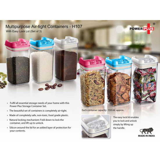 Personalized Set of 3 Multipurpose Air Tight Containers with Easy Lock Lid