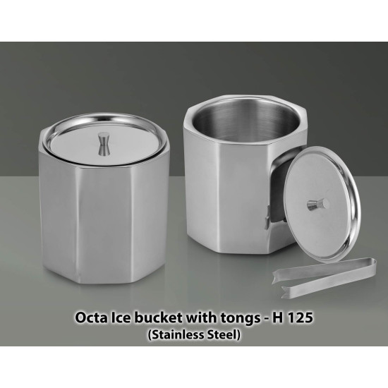 Personalized Octa SS Ice Bucket With Tongs Personalized Octa SS Ice Bucket With Tongs