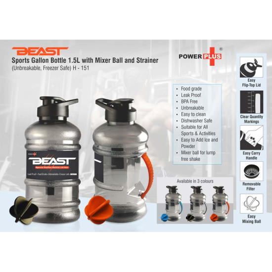 Personalized Beast Sports Gallon Bottle 1.5 L with Mixer Ball Personalized Beast Sports Gallon Bottle 1.5 L with Mixer Ball