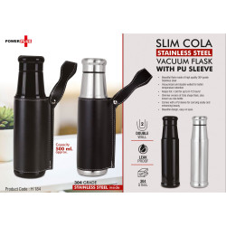 Personalized Slim Cola Stainless Steel Vacuum Flask With PU Sleeve Black Personalized Slim Cola Stainless Steel Vacuum Flask With PU Sleeve Black