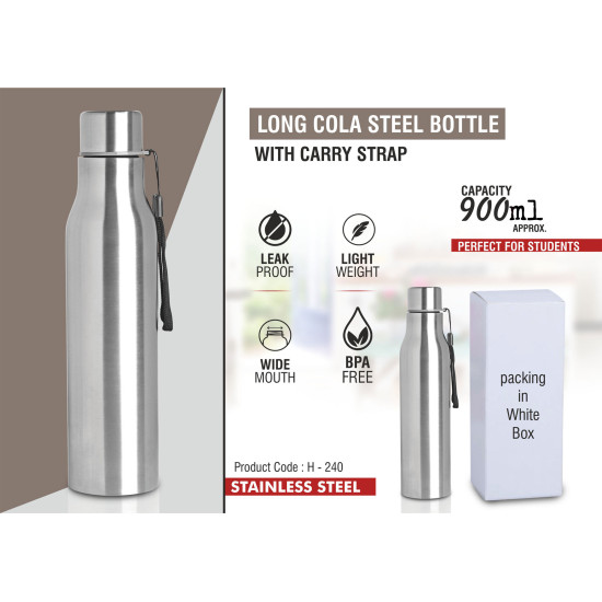 Personalized Long Cola Colored Stainless Steel Bottle With Carry Strap Silver Personalized Long Cola Colored Stainless Steel Bottle With Carry Strap Silver