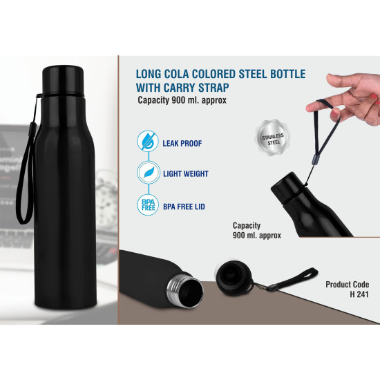 Personalized Long Cola Colored Stainless Steel Bottle With Carry Strap
