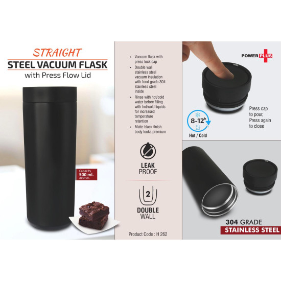 Personalized Press Flow Lid Black Vacuum Flask