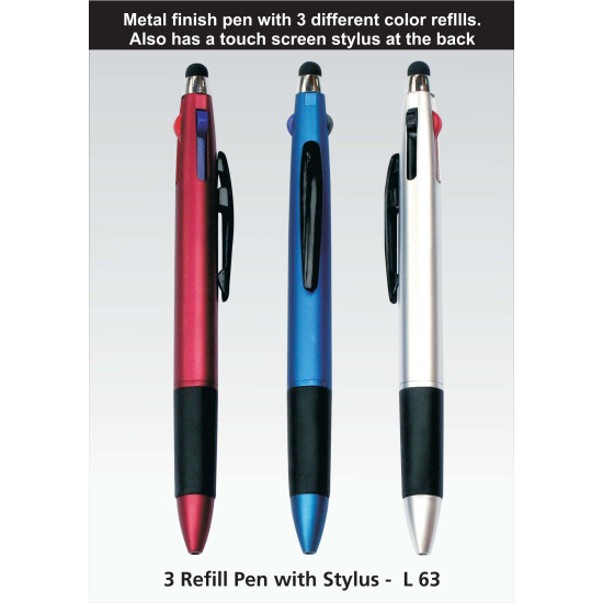 Personalized 3 Refill Pen with Stylus