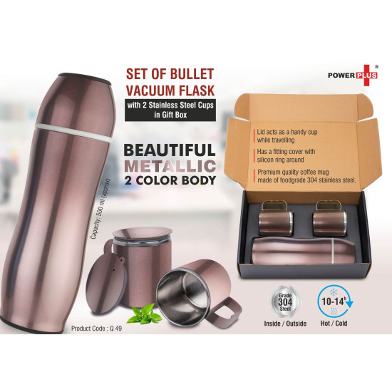 Customized Brown Bullet Vacuum Flask with 2 Cups