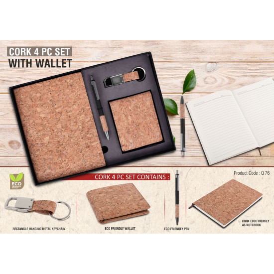 Personalized Cork Notebook With Wallet, Pen And Keychain
