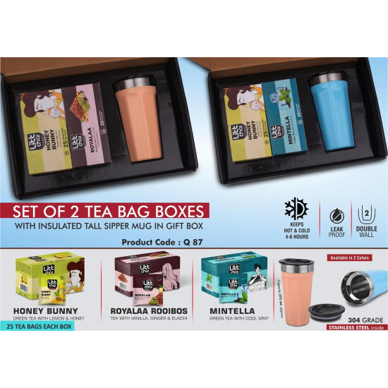Personalized Set Of 2 Tea Bag Boxes With Tall SS Mug