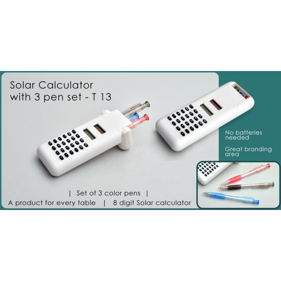 Personalized Solar Calculator with 3 Pen Set Personalized Solar Calculator with 3 Pen Set