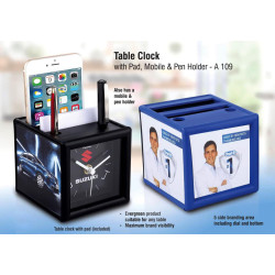 Personalized Table Clock with Pad Mobile and Pen Holder