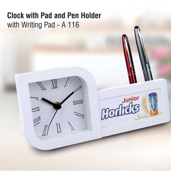 Customized Clock With Pad And Pen Holder