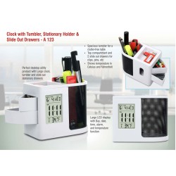 Personalized Clock With Tumbler, Stationary Holder And Slide Out Drawers