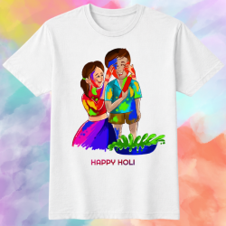 Couple Holi Playing Printed Holi T-Shirt Couple Holi Playing Printed Holi T-Shirt