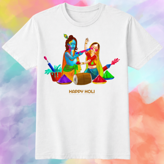 Radha Krishna Printed Happy Holi T-Shirt Radha Krishna Printed Happy Holi T-Shirt