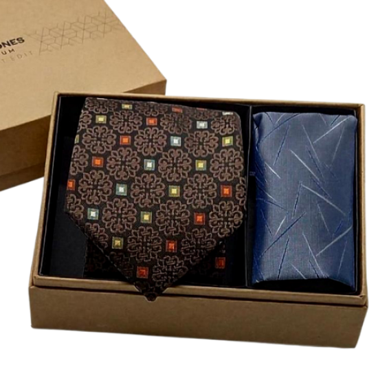 Jack & Jones Brown Floral Tie and Pocket Square Gift Box
